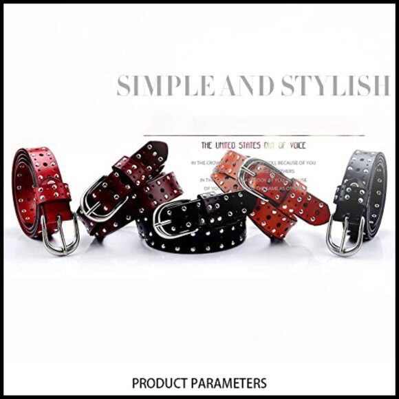 Cow Leather Vintage Waist Belt Infinite-Hole Pin-Buckle Punk Rivet Studded main image 7